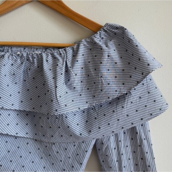 MAJE • Lelina Ruffled One-Shoulder Top in Blue • Medium - Picture 6 of 14